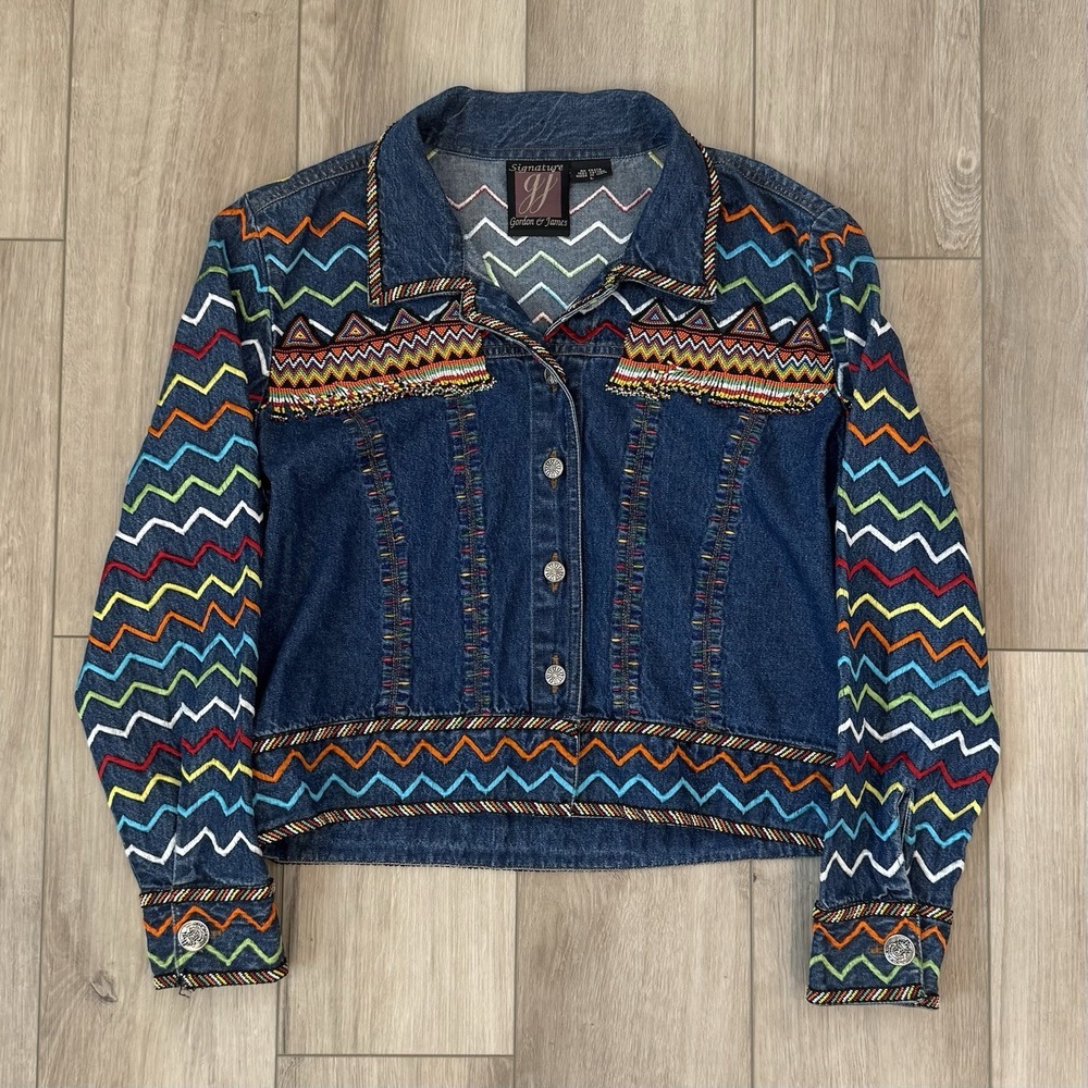 Vintage Gordon & James Button Up Denim Jacket Womens Size Large 90s Y2K VTG Boho